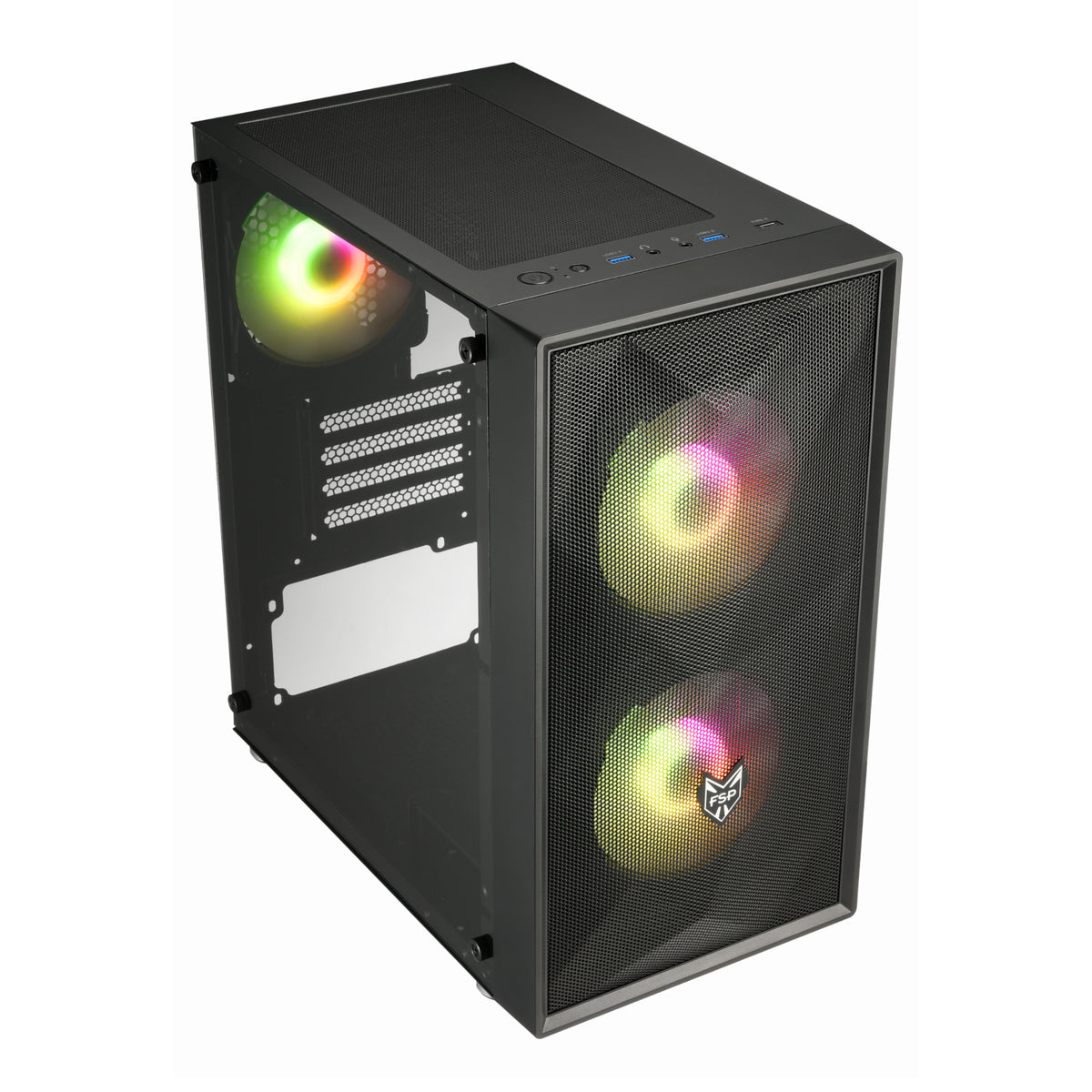 FSP CST130A micro-ATX case, black, with mesh front and RGB fans