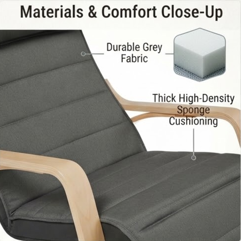 Ergonomic Rocking Chair with Padded Seat & Footrest
