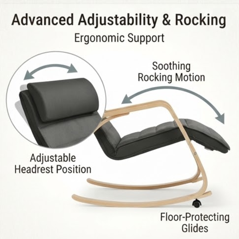 Ergonomic Rocking Chair with Padded Seat & Footrest