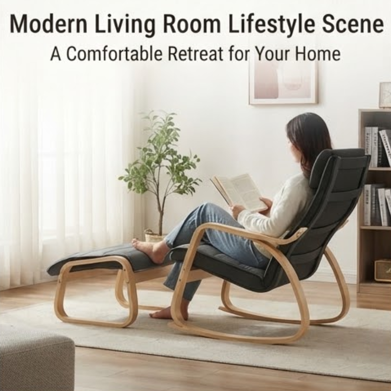 Ergonomic Rocking Chair with Padded Seat & Footrest