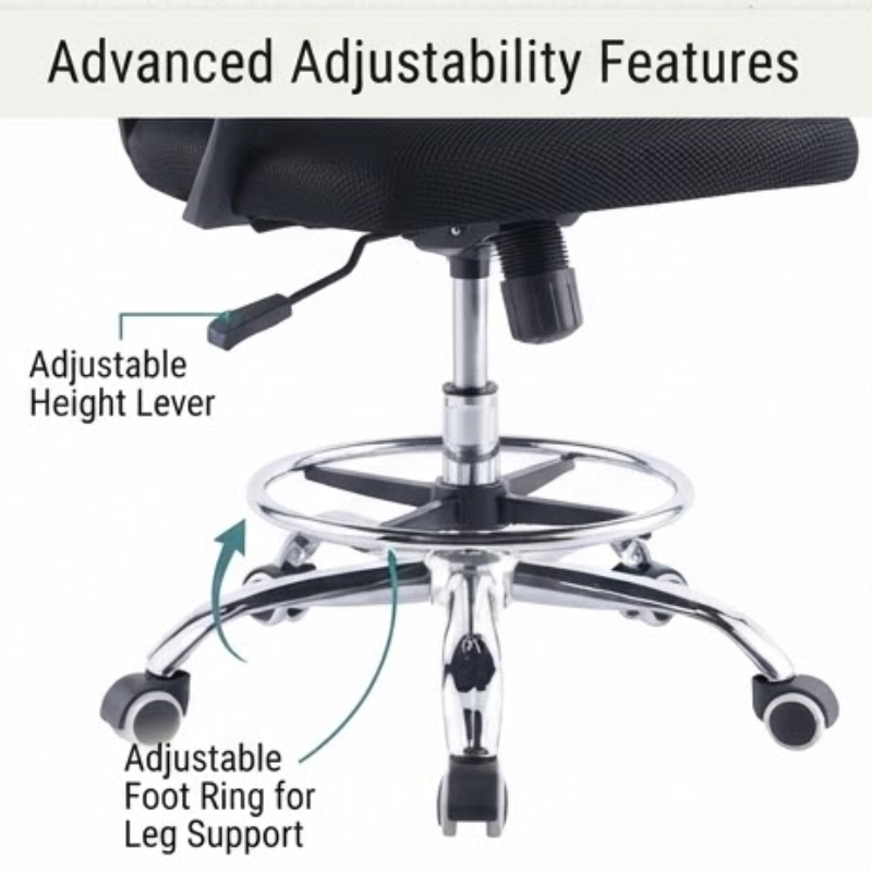 Ergonomic High Office Chair with Foot Ring and Armrests
