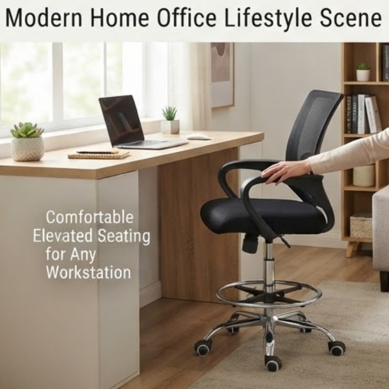 Ergonomic High Office Chair with Foot Ring and Armrests