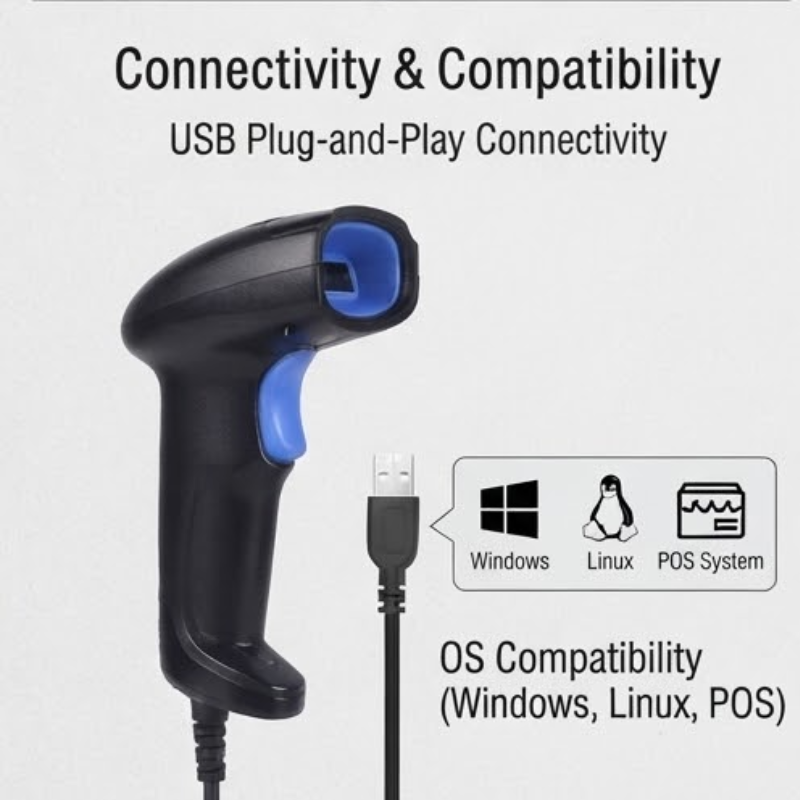 1100 Wired 2D Barcode Scanner with USB Plug-and-Play