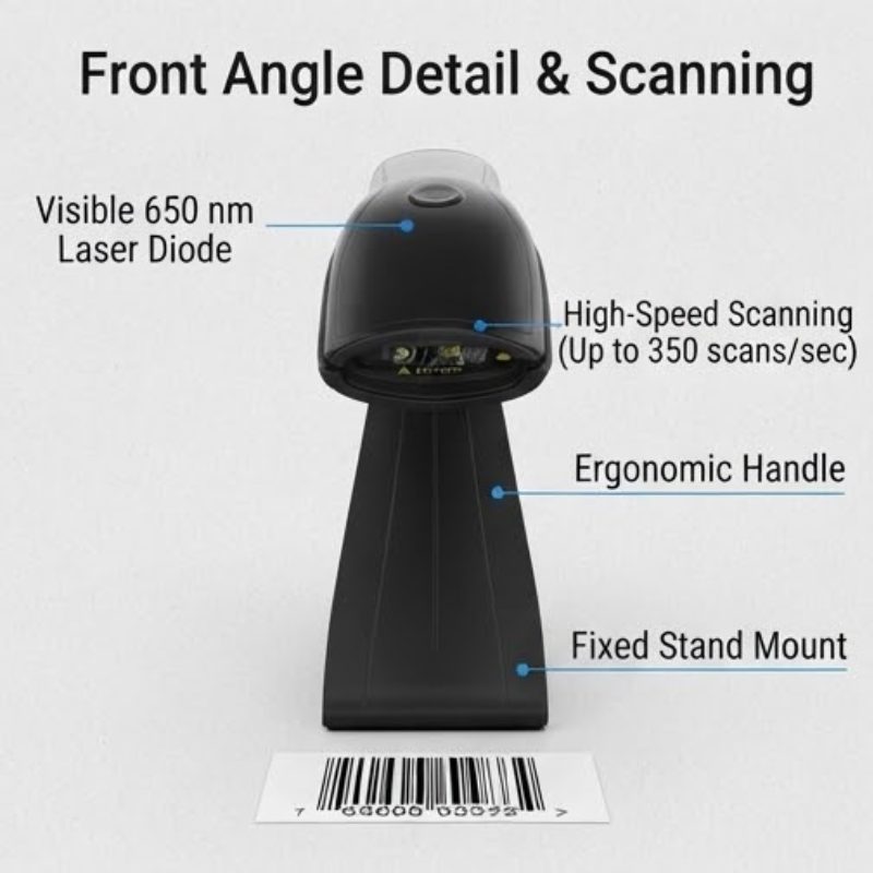 FUSSEN 3500 1D Laser USB Barcode Scanner with Stand
