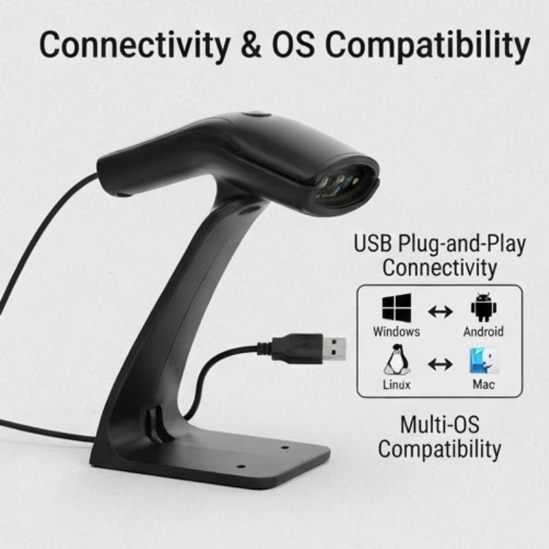 FUSSEN 3500 1D Laser USB Barcode Scanner with Stand