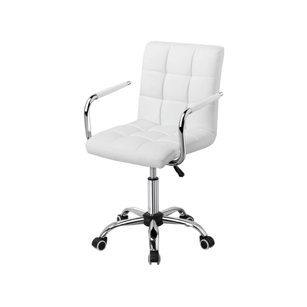 Adjustable White PU Leather Office Chair with Armrests