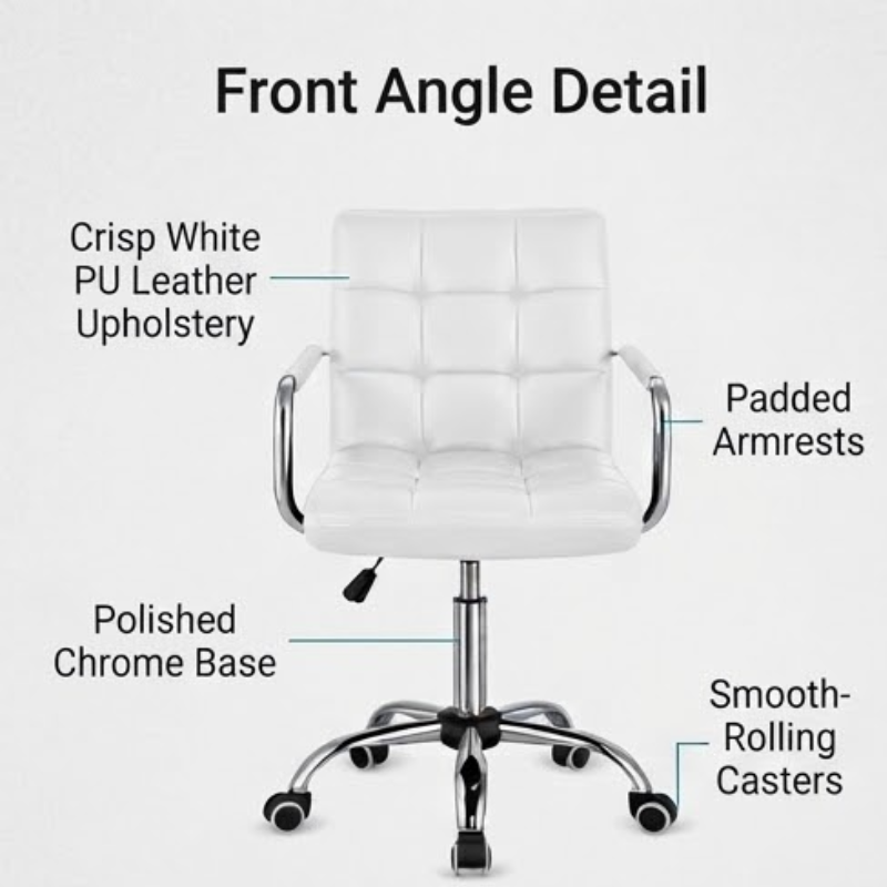 Adjustable White PU Leather Office Chair with Armrests