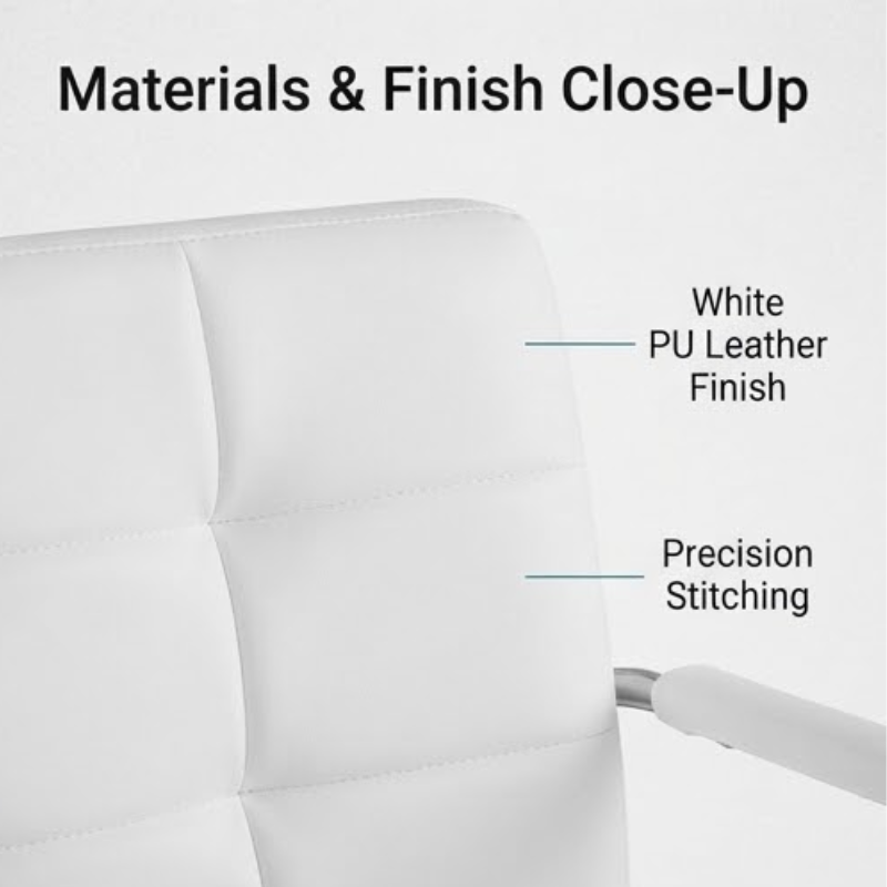 Adjustable White PU Leather Office Chair with Armrests