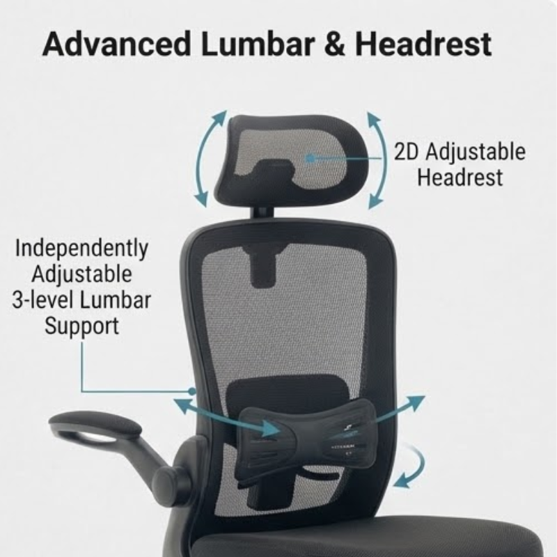 Ergonomic Mesh Office Chair with Adjustable Lumbar Support and Headrest