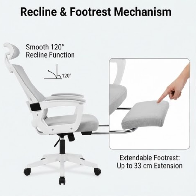 Ergonomic Reclining Office Chair with Adjustable Headrest & Footrest