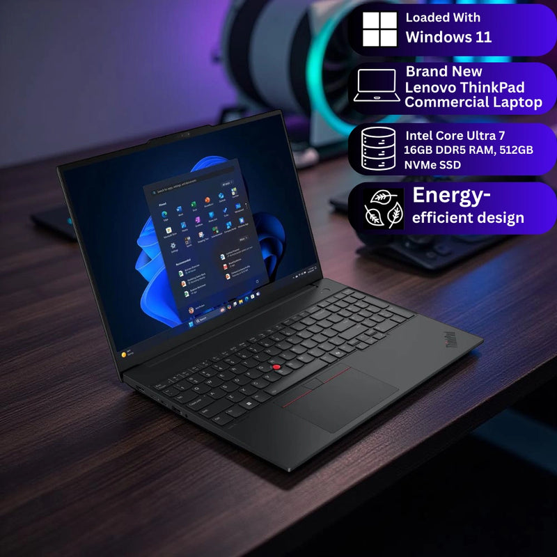 Lenovo ThinkPad E16 Gen 3 – Intel Core Ultra 7-225H | 16GB DDR5 RAM | 512GB SSD | 16″ WUXGA | Windows 11 Pro | 3-Year Onsite Warranty