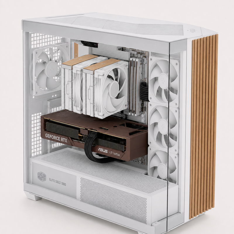 wood and white (pre-build)RTX 5080 Noctua OC edition, Ryzen 7 7800X3D, 32gb Kingston Fury (2x16)