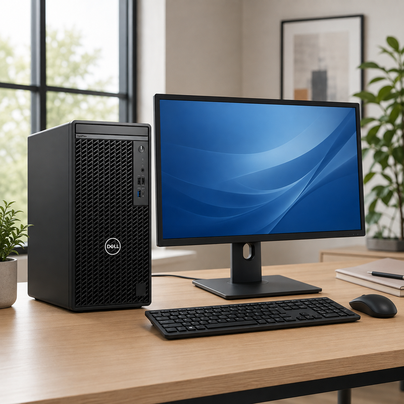Refurbished Dell OptiPlex 7020 Tower – Intel Core i3-14100 14th Gen, 8GB DDR5 RAM, 512GB NVMe SSD with 19-Inch Monitor Bundle