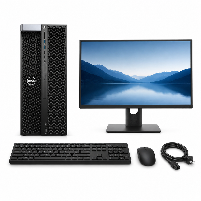 Refurbished Dell Precision 5820 XL Tower – Xeon W-2123 3.60GHz – Radeon Pro WX 5100 8GB GDDR5 – 19″ Monitor Bundle