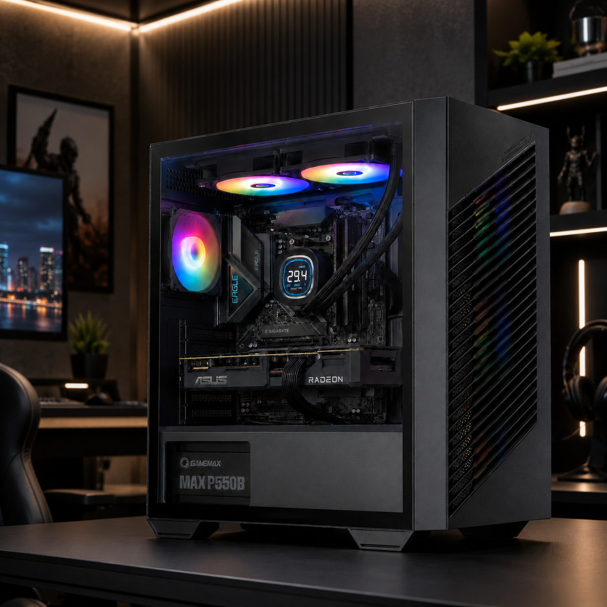 1080p Gaming PC RGB AMD Ryzen 5 Gaming Desktop PC | Radeon RX 7600 8GB | 16GB RAM | 512GB NVMe SSD | 240mm Liquid Cooling