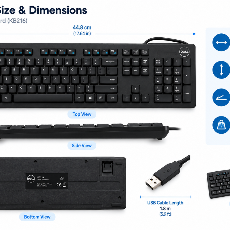 Dell KB216 Refurbished Wired USB Keyboard – Pack of 3
