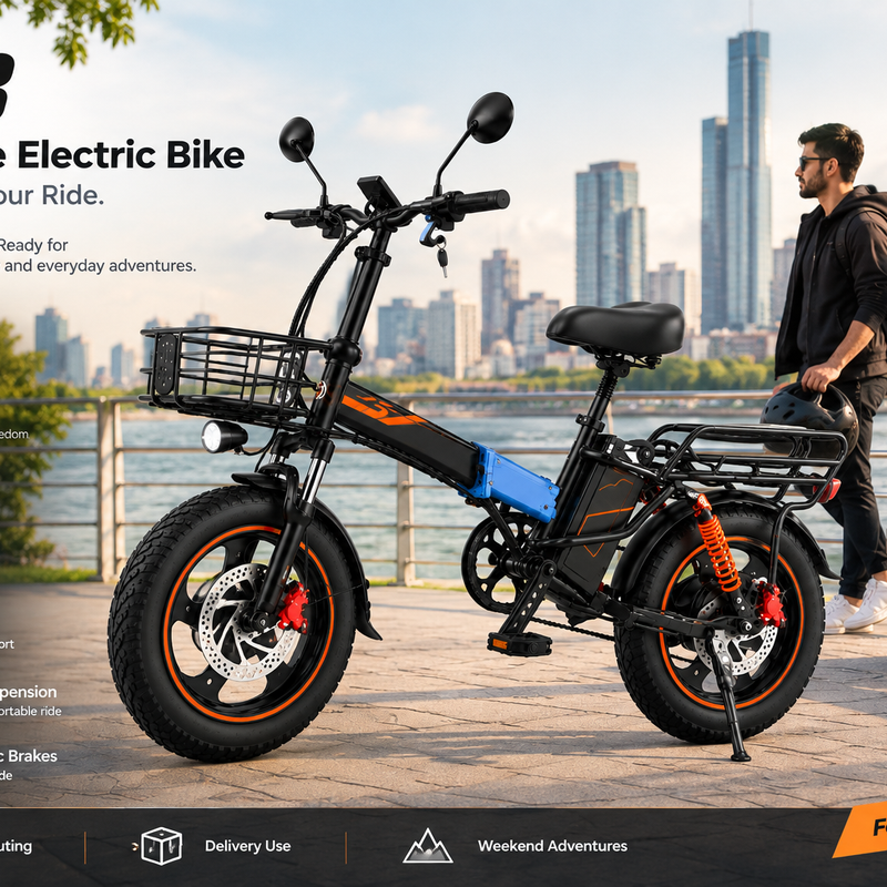P3 Foldable Electric Bike 1000W 60V 20Ah – Black