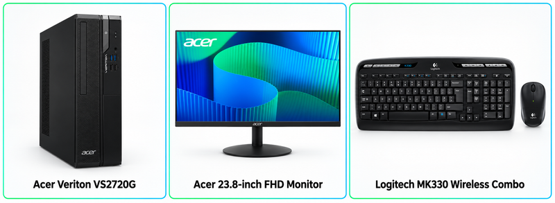 Acer Veriton VS2720G Core i5 8GB 1TB SSD Desktop Bundle with 24-inch 120Hz Monitor and Logitech MK330