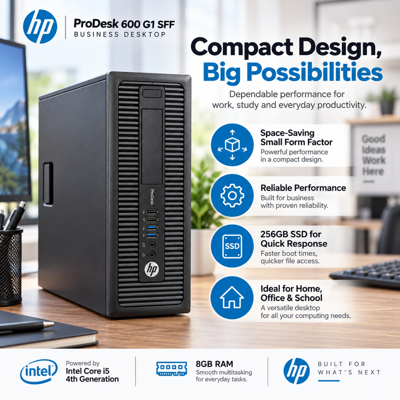 Refurbished HP ProDesk 600 G1 i5 Desktop Bundle + 19” Monitor