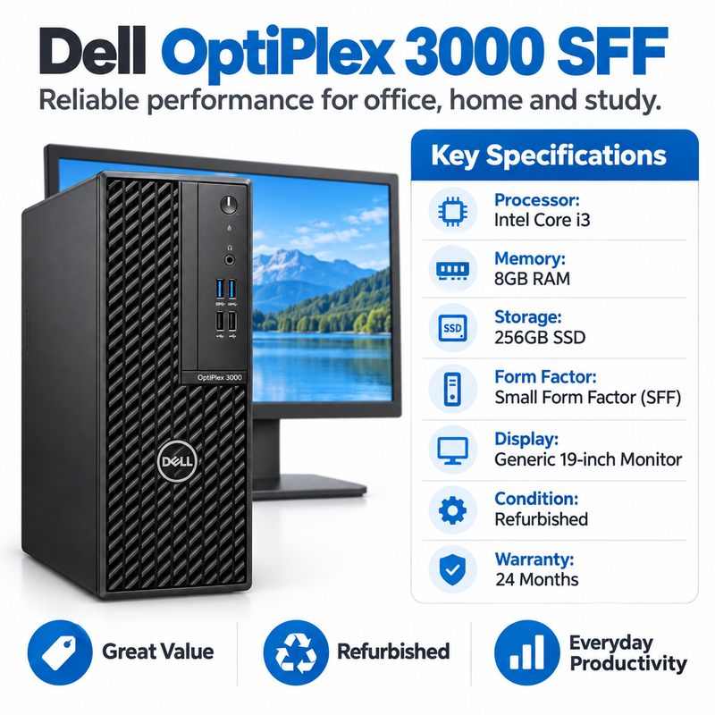 Dell OptiPlex 3000 SFF i3 Desktop Bundle + 19” Monitor