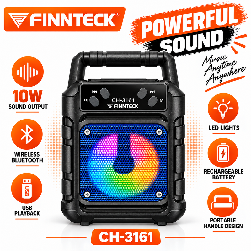 Finnteck CH-3161 10W Portable Bluetooth Speaker with LED Lights