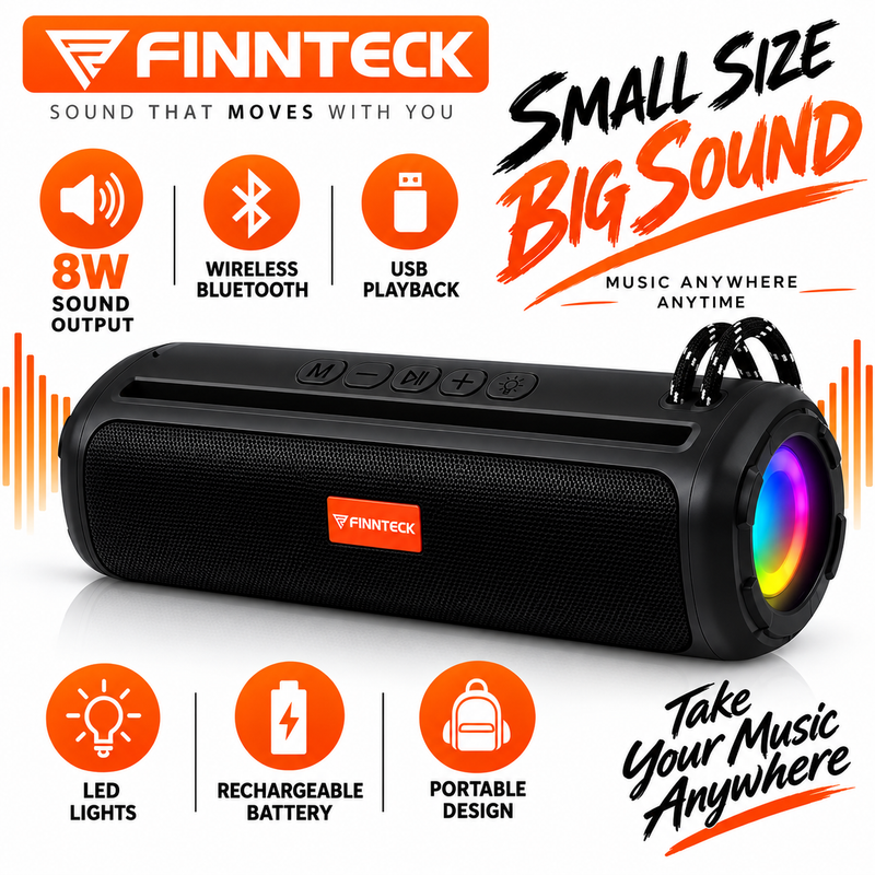 Finnteck CH-3222 8W Portable Bluetooth Speaker with LED Lights