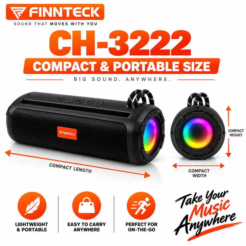 Finnteck CH-3222 8W Portable Bluetooth Speaker with LED Lights