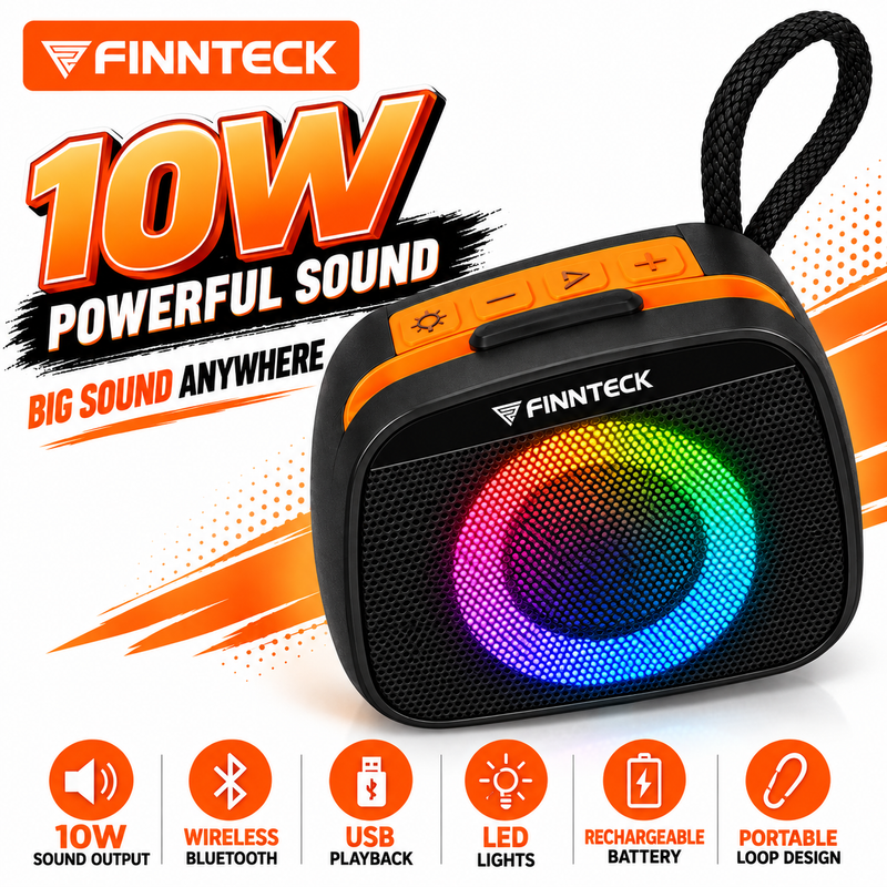 Finnteck CH-3019 10W Portable Bluetooth Speaker with LED Lights
