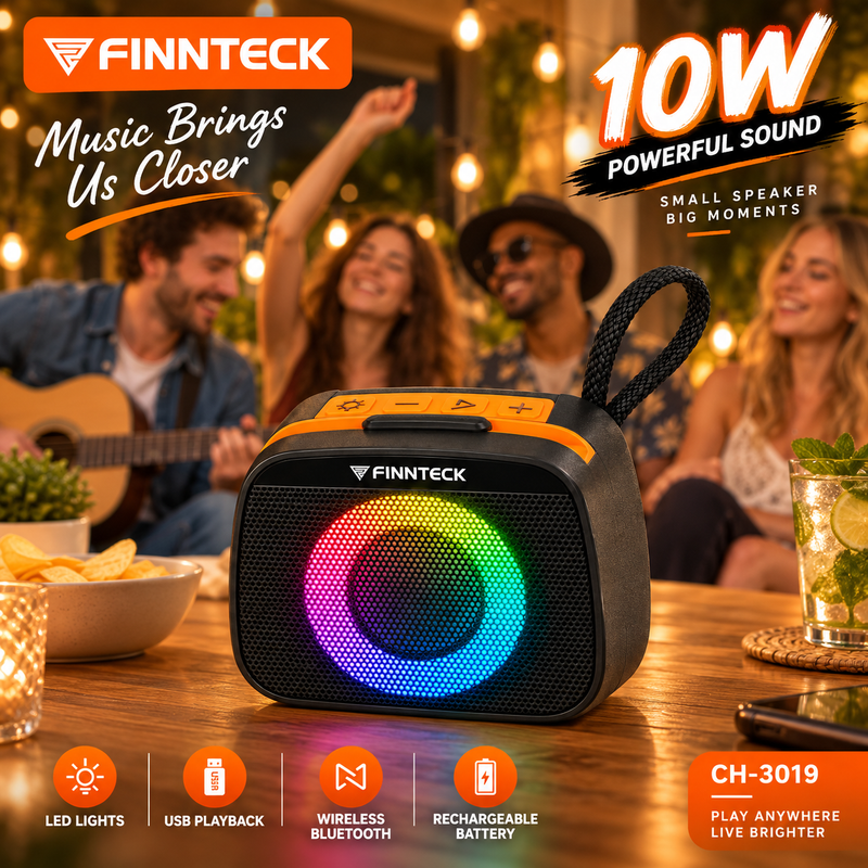 Finnteck CH-3019 10W Portable Bluetooth Speaker with LED Lights