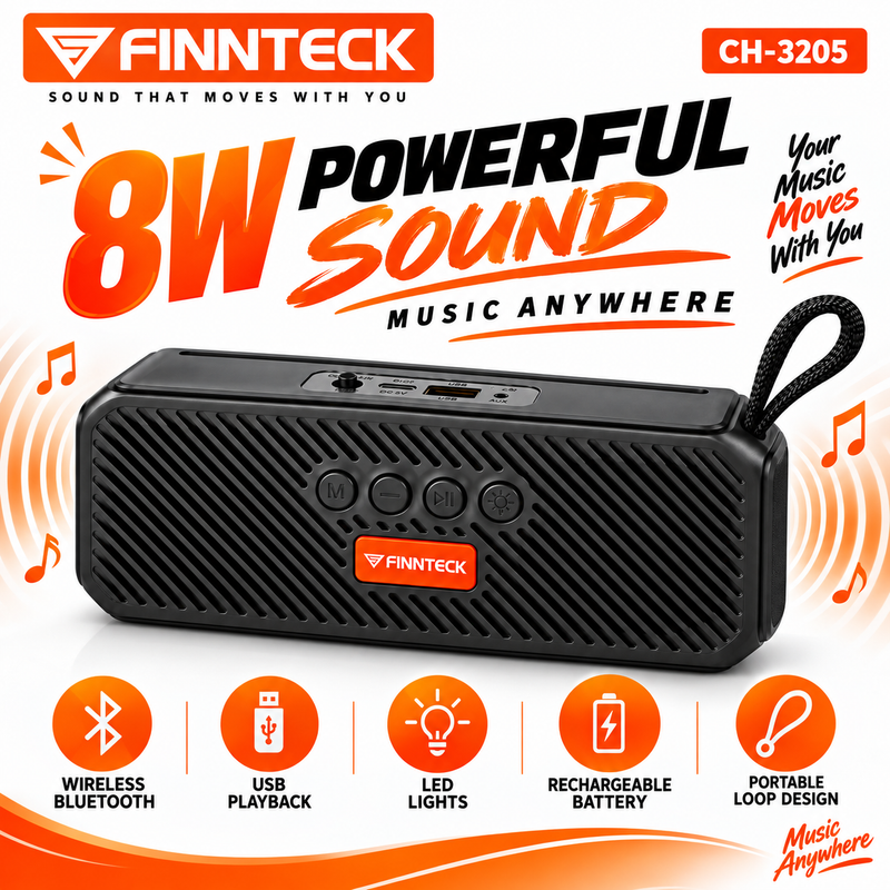Finnteck CH-3205 8W Portable Bluetooth Speaker with LED Lights