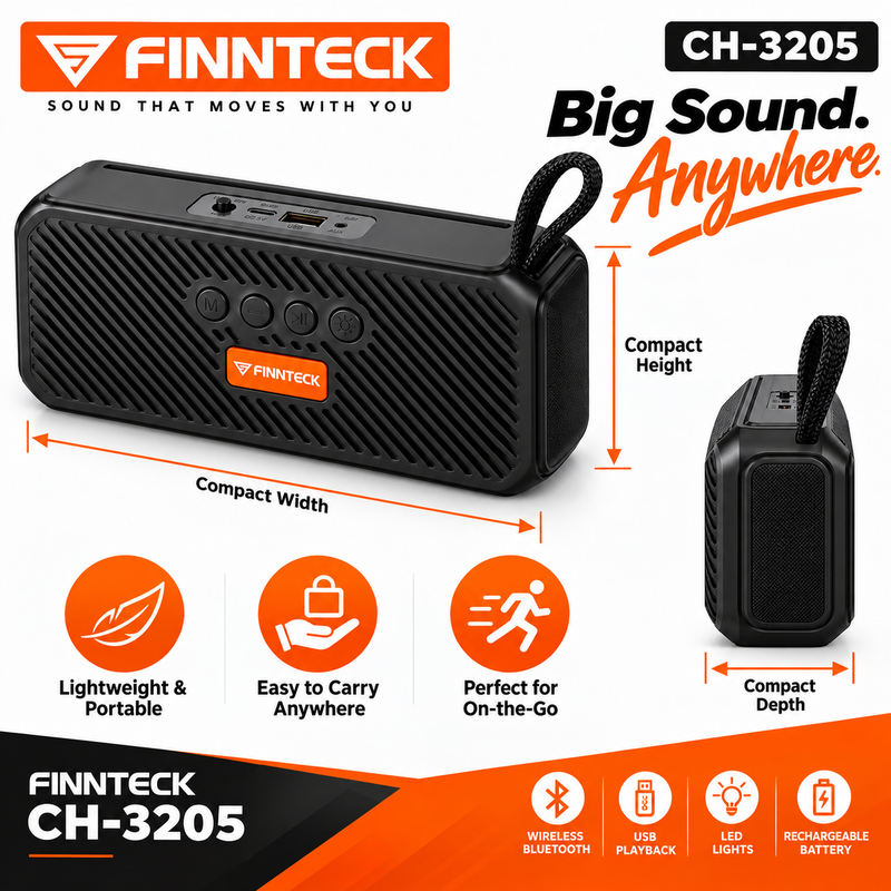 Finnteck CH-3205 8W Portable Bluetooth Speaker with LED Lights