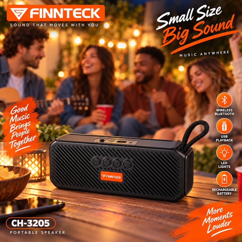 Finnteck CH-3205 8W Portable Bluetooth Speaker with LED Lights