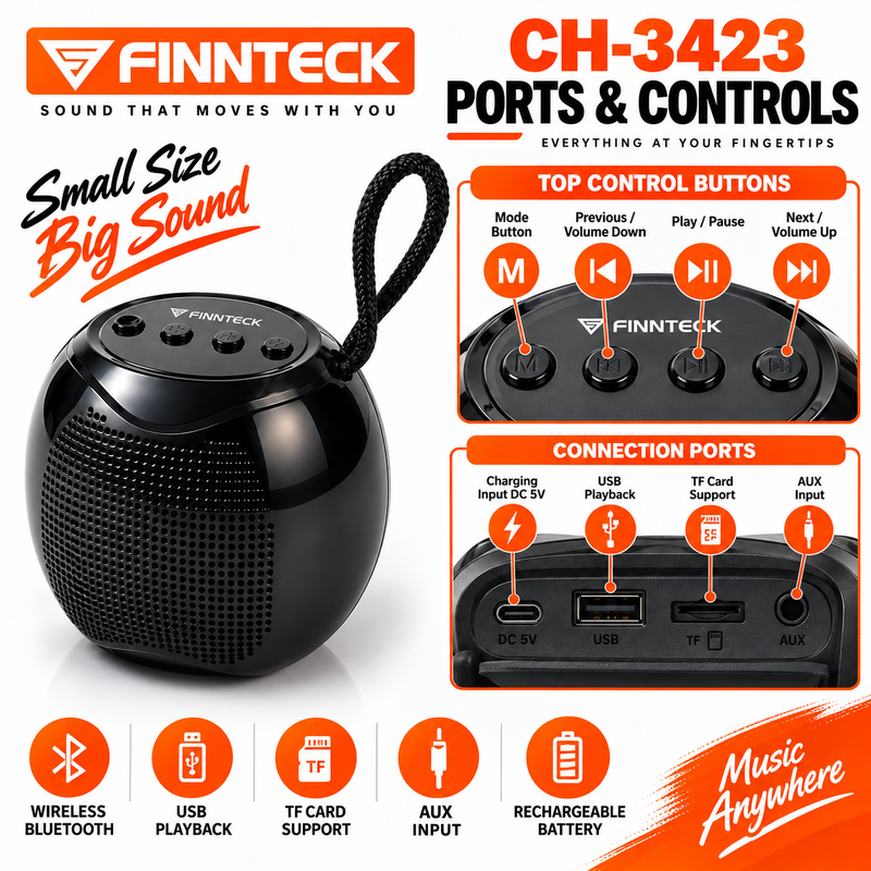 Finnteck CH-3423 5W Portable Bluetooth Speaker