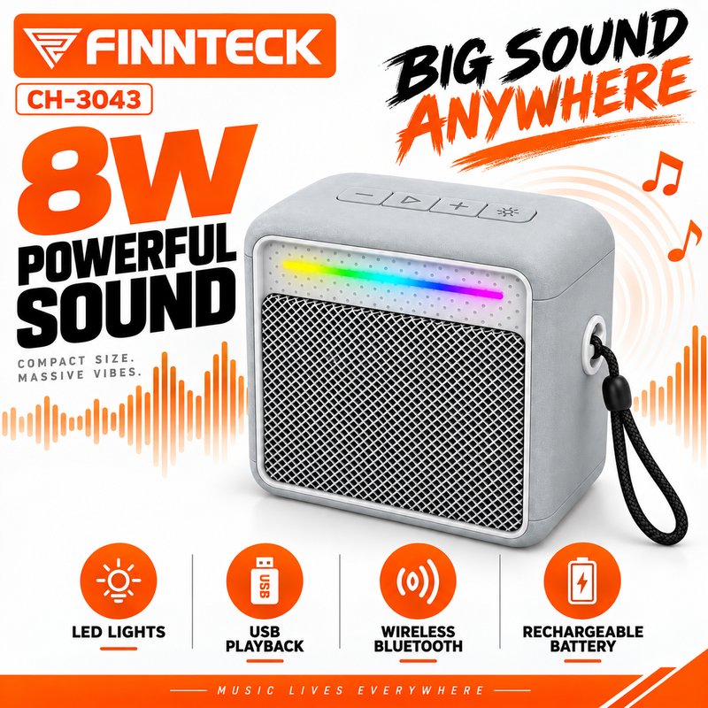 Finnteck CH-3043 8W Portable Bluetooth Speaker with LED Lights