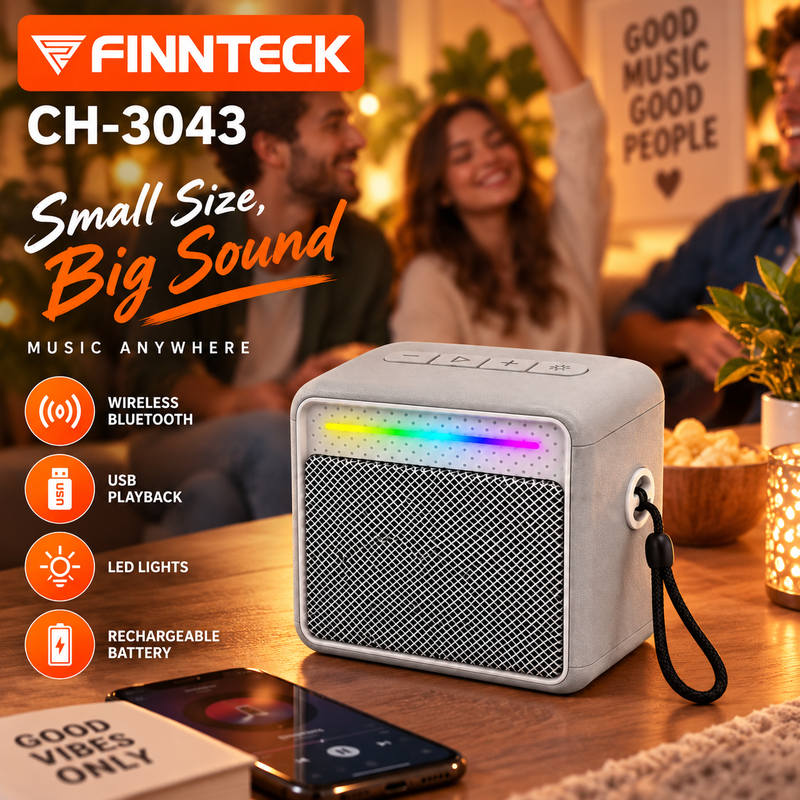 Finnteck CH-3043 8W Portable Bluetooth Speaker with LED Lights