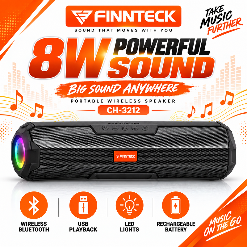 Finnteck CH-3212 8W Portable Wireless Bluetooth Speaker with LED Lights