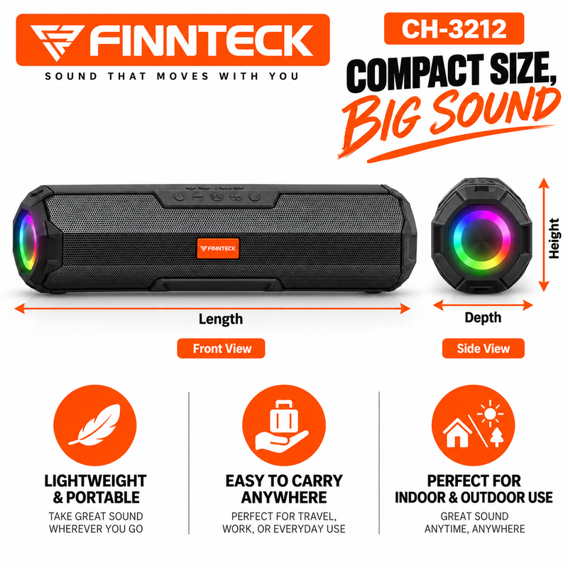 Finnteck CH-3212 8W Portable Wireless Bluetooth Speaker with LED Lights