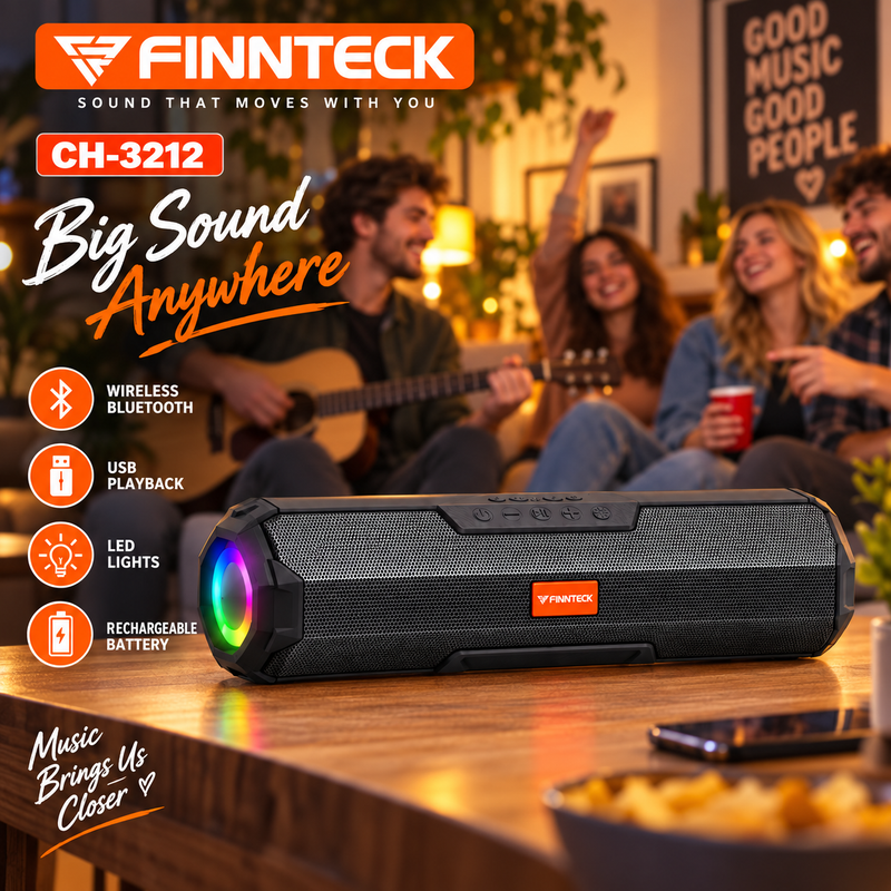 Finnteck CH-3212 8W Portable Wireless Bluetooth Speaker with LED Lights