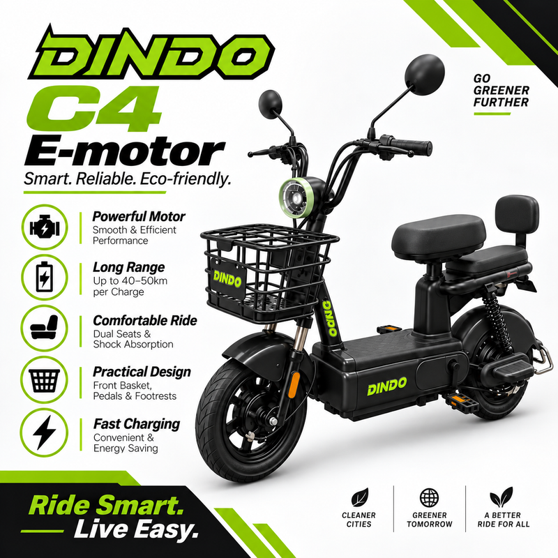Dindo C4 Electric Motorbike with Dual Seat & Front Basket