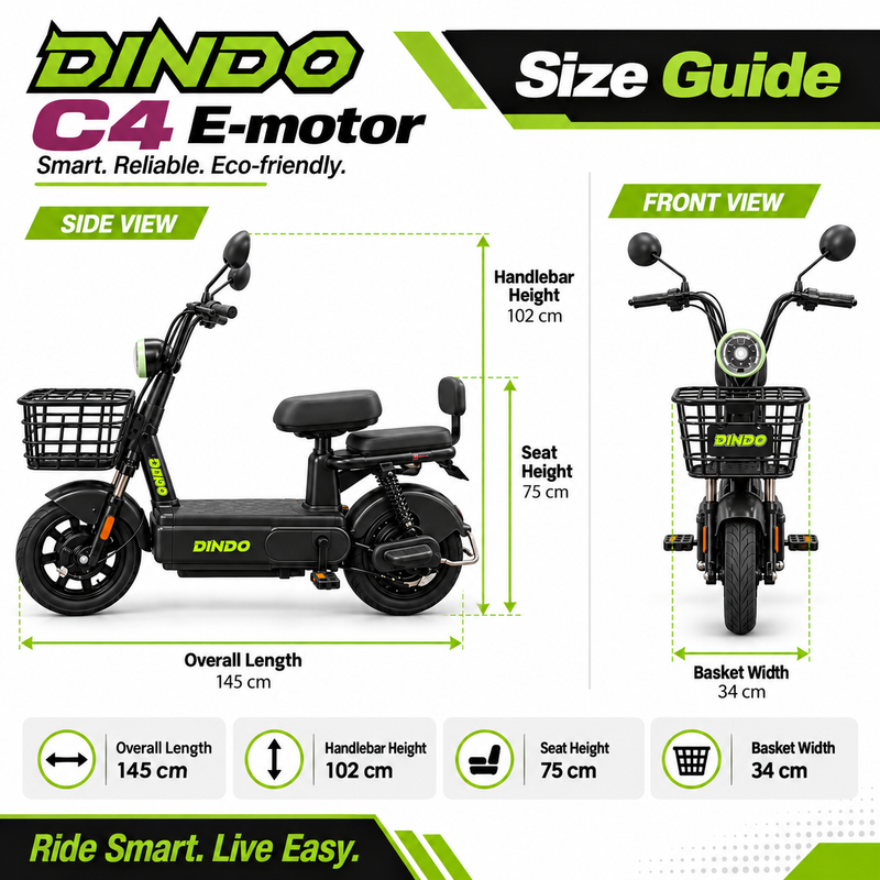 Dindo C4 Electric Motorbike with Dual Seat & Front Basket