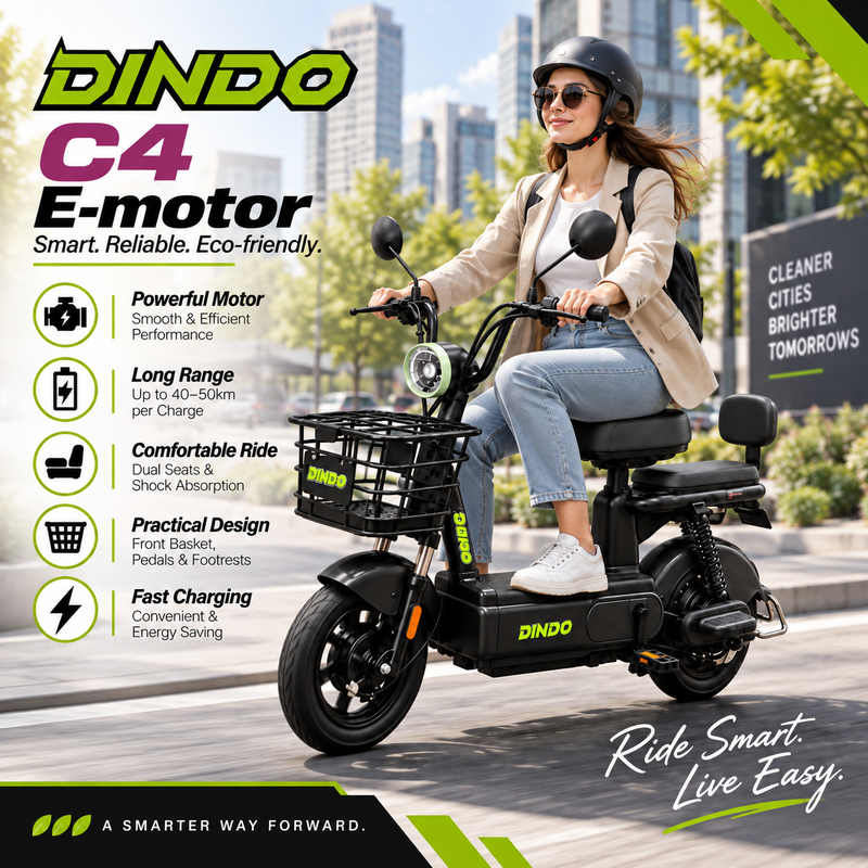 Dindo C4 Electric Motorbike with Dual Seat & Front Basket
