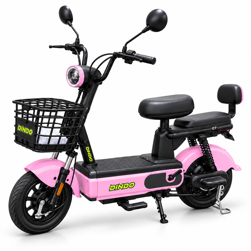 Dindo C7 Electric Scooter with Dual Seat & Front Basket – Pink