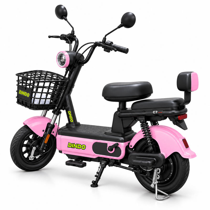 Dindo C7 Electric Scooter with Dual Seat & Front Basket – Pink