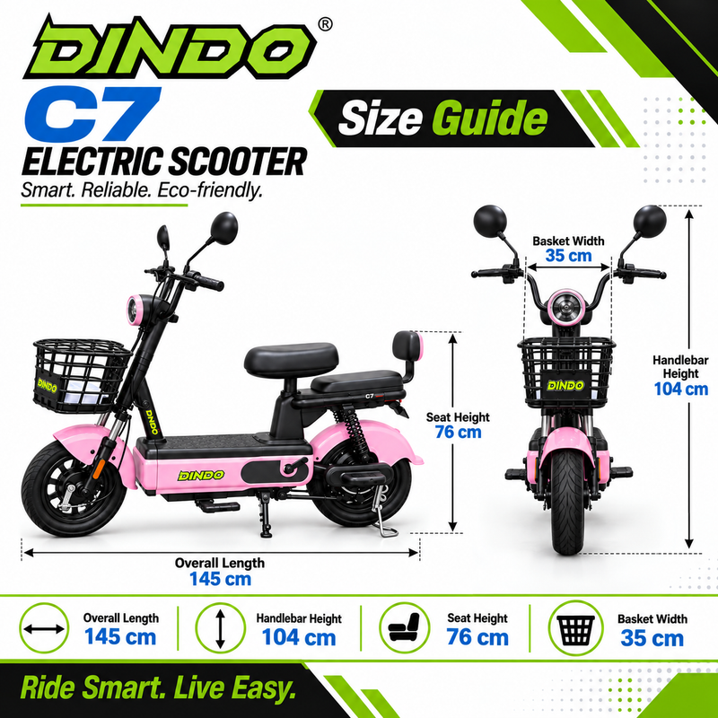 Dindo C7 Electric Scooter with Dual Seat & Front Basket – Pink