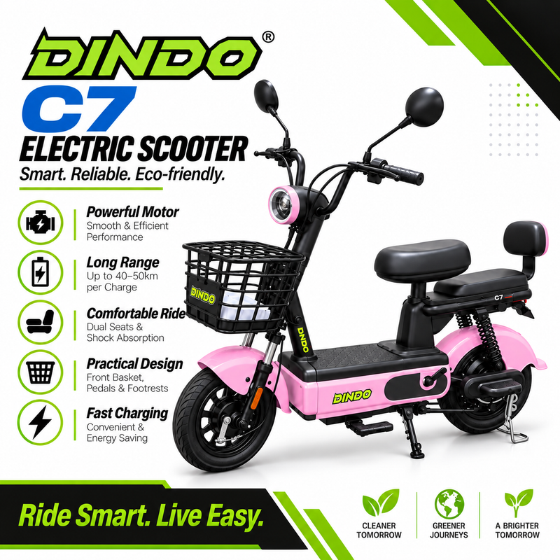 Dindo C7 Electric Scooter with Dual Seat & Front Basket – Pink