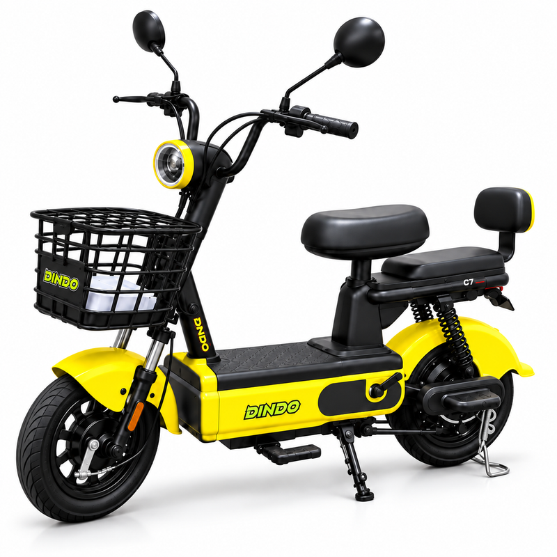 Dindo C7 Electric Scooter with Dual Seat & Front Basket – Yellow