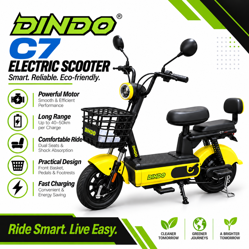 Dindo C7 Electric Scooter with Dual Seat & Front Basket – Yellow