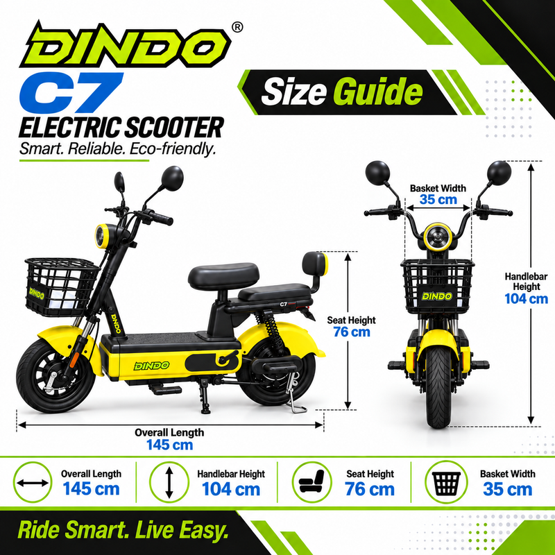 Dindo C7 Electric Scooter with Dual Seat & Front Basket – Yellow