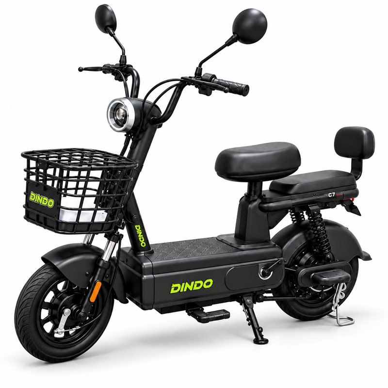 Dindo C7 Electric Scooter with Dual Seat & Front Basket – Black
