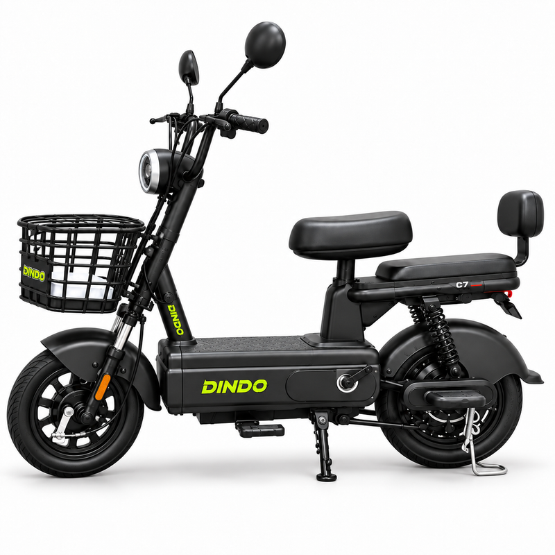 Dindo C7 Electric Scooter with Dual Seat & Front Basket – Black